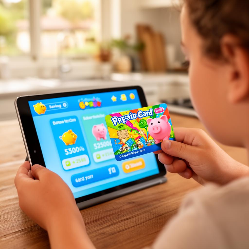 Child using Wattle Wallet prepaid card with tablet app