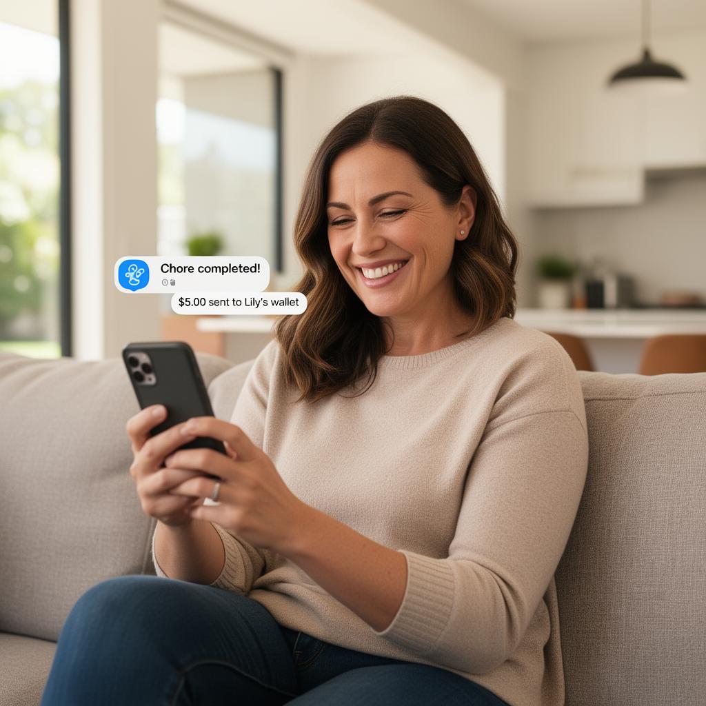 Mum managing family wallet on phone